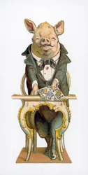 Pig Holding Playing Cards